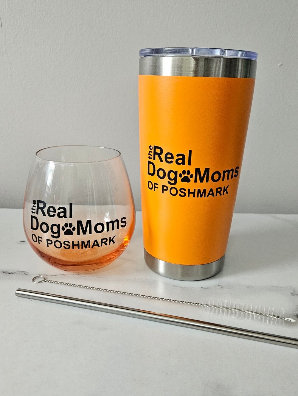 "The Real Dog Moms/Cat Moms Of Poshmark" Tumbler & Stemless Glass Wineglass Set - Picture 4 of 12